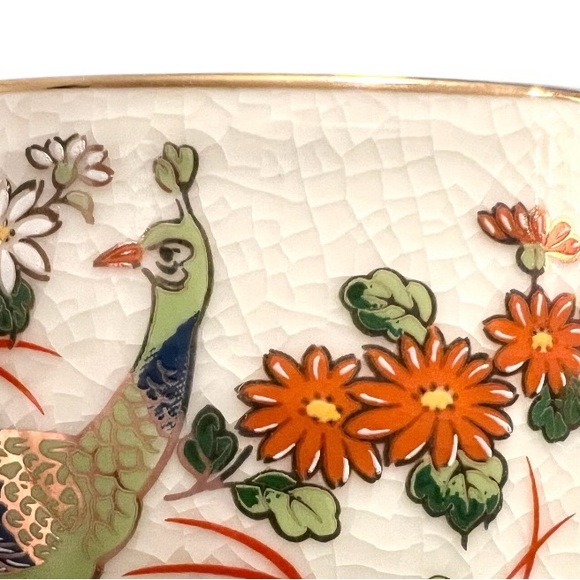 Japanese Kutani Satsuma-Style Vintage Peacock & Floral Porcelain Planter - Picture 3 of 8